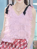 Pink Tulle Textured Mesh Ruffle Sleeveless 2-Way Top