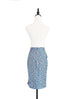 Surprise Sale! Blue Jacquard Blossom Ruffle Slit Pencil Skirt