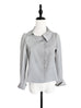 Surprise Sale! Grey Pinstripe Scalloped Closure Puff Sleeve Short Jacket
