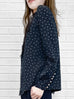 Surprise Sale! Navy Dots Asymmetrical Lace Collar Long Sleeve Airy Shirt