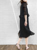 Surprise Sale! Black Micro Dots Ruffle Elbow Sleeve Silky Dress
