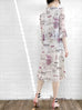 Surprise Sale! White Floral Prints Ruffle Elbow Sleeve Silky Dress