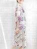 Surprise Sale! White Floral Prints Ruffle Elbow Sleeve Silky Dress