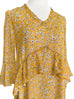 Surprise Sale! Yellow Flowers Print Ruffle Elbow Sleeve Airy Dress