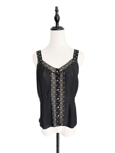Special! Black Pleated Front & Dotty Back Silk Tank
