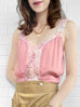 Surprise Sale! Pink Pleated Front & Floral Back Silk Tank