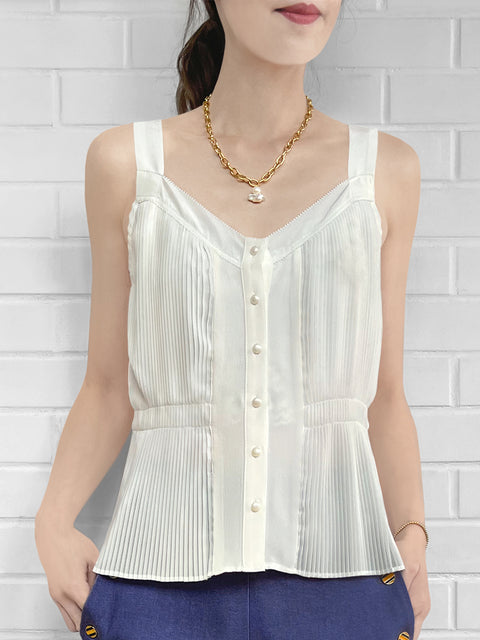 Last Chance! Ivory Pleated Front & Airy Back Silk Tank