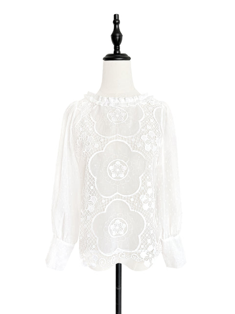 Layered Poppy Floral Lace Ruffle Collar Summer Blouse