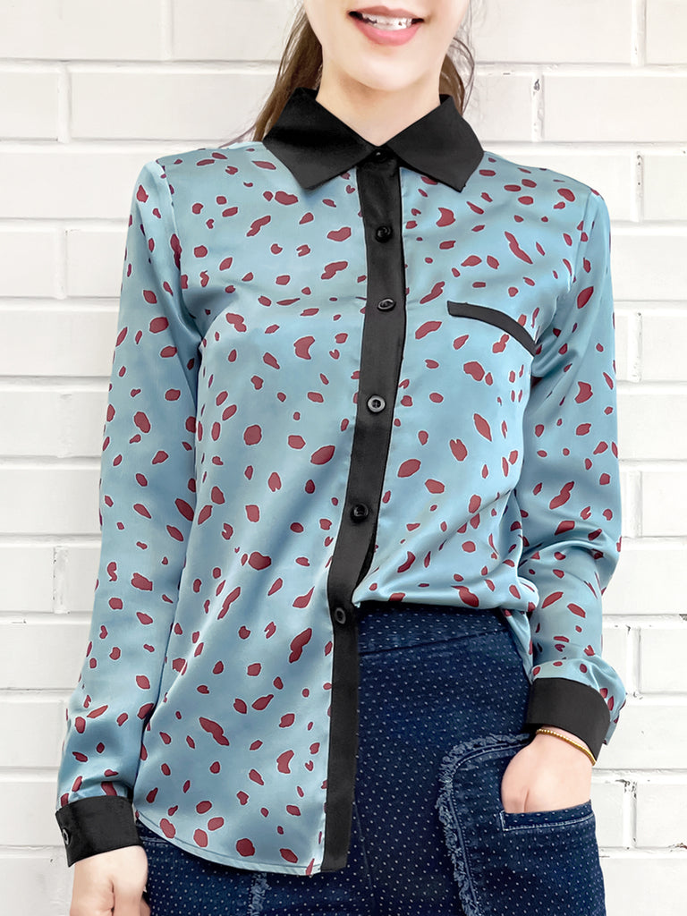 Surprise Sale! Irregular Dotty Print Contrast Detail Blouse (With Camisole Lining)