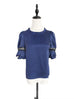 Surprise Sale! Purplish-Blue Mesh Trimmed Sleeves Ruffle Silky Top