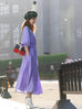 Last Chance! Shiny Purple V-neck Button Front Midi Dress