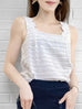 Last Chance! White Textured Fabric Scallop Detail Square Neck Tank