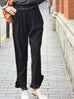 Last Chance! Classy Black Satin Ruffle Waist Tapered Ankle Drapey Trousers