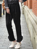 Last Chance! Classy Black Satin Ruffle Waist Tapered Ankle Drapey Trousers