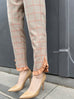 Surprise Sale! Sunset Orange Check Ruffle Waist Tapered Ankle Woolly Trousers