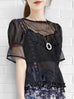 Surprise Sale! Black Lace Trim Ruffle Hem Silk Cotton Blouse
