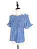 Final Sale! Porcelain Blue Embroidered Ruffle Puff Sleeve Airy Blouse