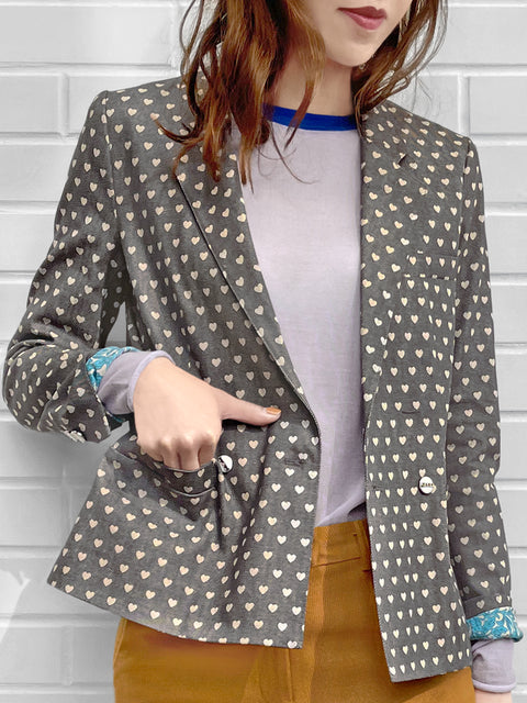 Hearty Print Double Breasted Floral Lining Blazer