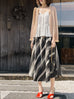 Surprise Sale! Velvet-Striped Denim Tie Bow Pockets Full Midi Skirt