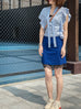 Surprise Sale! Dark Blue Printed Knit A-line Lace Trim Short Skort