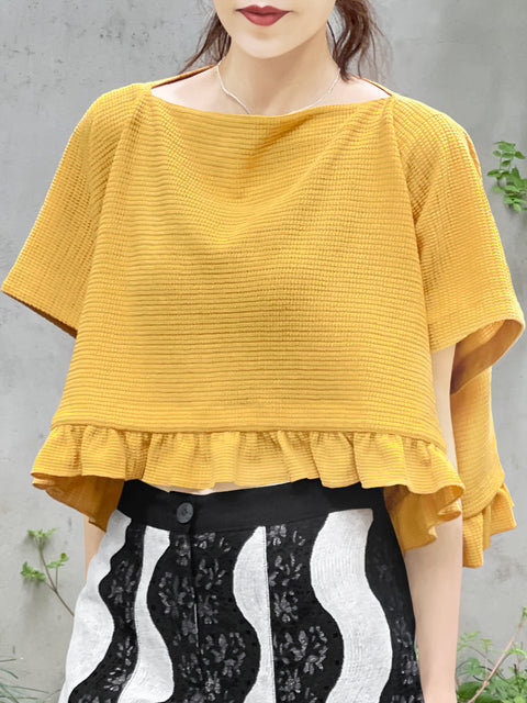 Last Chance! Daffodil Yellow  Drop Sleeve Boxy Frilly Crop Top