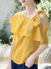 Surprise Sale! Yellow/ White Stripe Tie-bow One Shoulder Ruffle Top