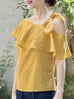 Last Chance! Yellow/ White Stripe Tie-bow One Shoulder Ruffle Top