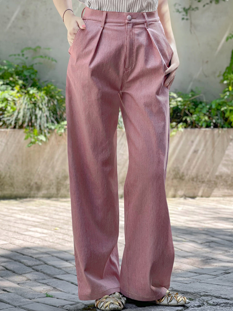 Red Stripe Wideleg Slouchy Logo Embroidery Trousers