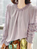 Last Chance! Lilac Ruffle Cut Out Sleeves Silky Blouse