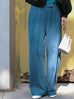 Vintage Blue Wide Leg Luxury Fine Wool Trousers