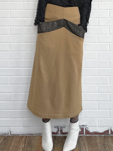 Camel Pocket Detail A-line Woollen Maxi Skirt