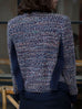 French Navy Chiffon Trimmed Open Front Tweed Knit Jacket
