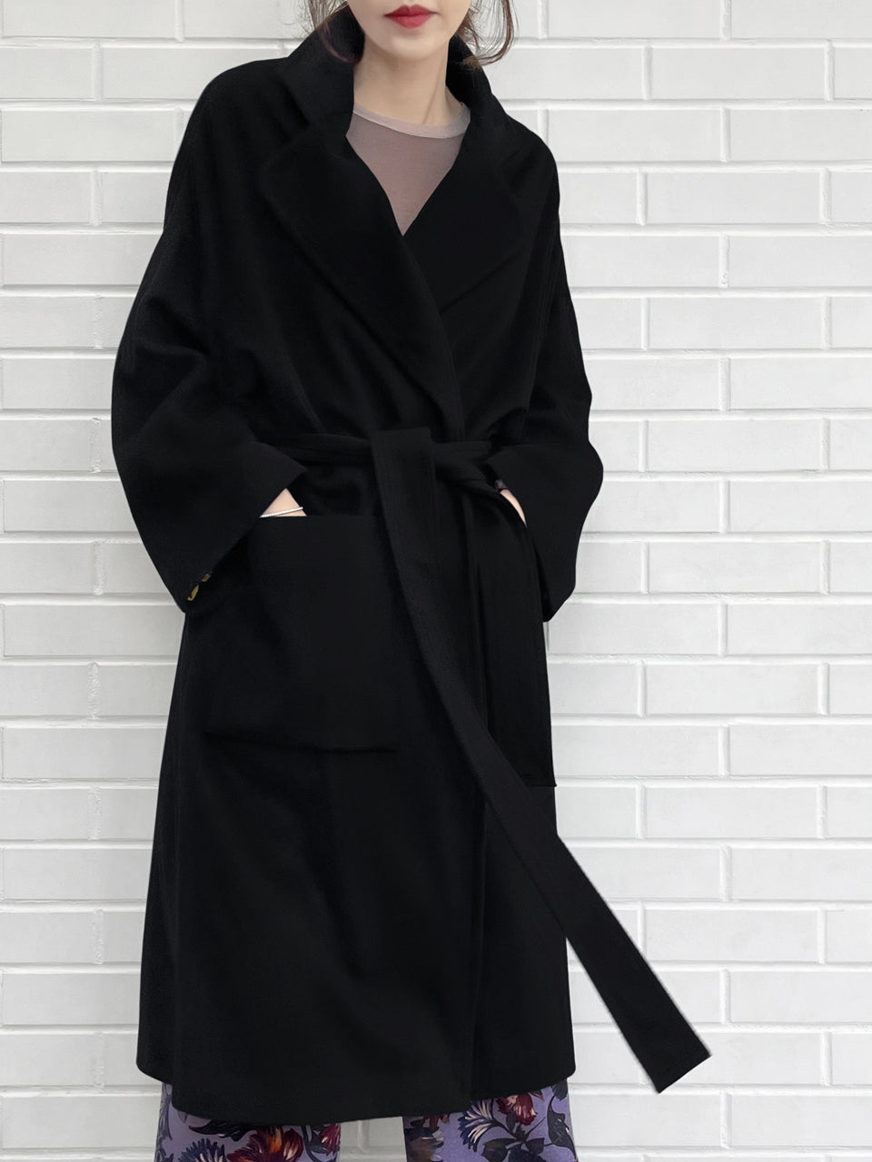 Black Relaxed Fit Luxury Cashmere Belted Coat