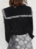 Black/ Zebra Trim Ruffle Collared Silk Shirt