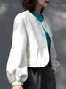 Ivory White Balloon Sleeve Button Front Wool Blend Jacket