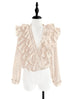 Pinkish Beige Burn-out Ruffled Wrappy Crop Top