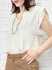 Creamy Striped V-neck Buckle Detail Roll Up Sleeve Blouse
