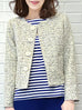 Grey/ Cream Button Front Boxy Tweed Crop Jacket