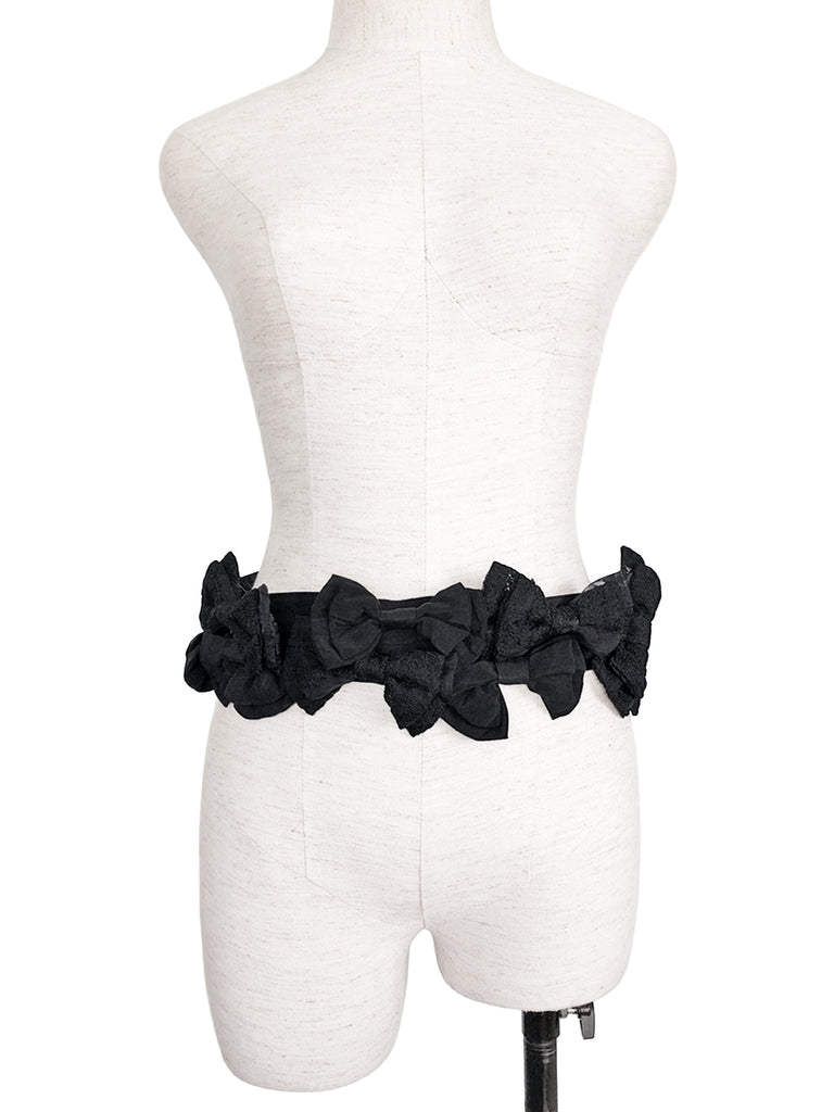 Surprise Sale! Black Shades Patch Fabric Playful Bows Belt